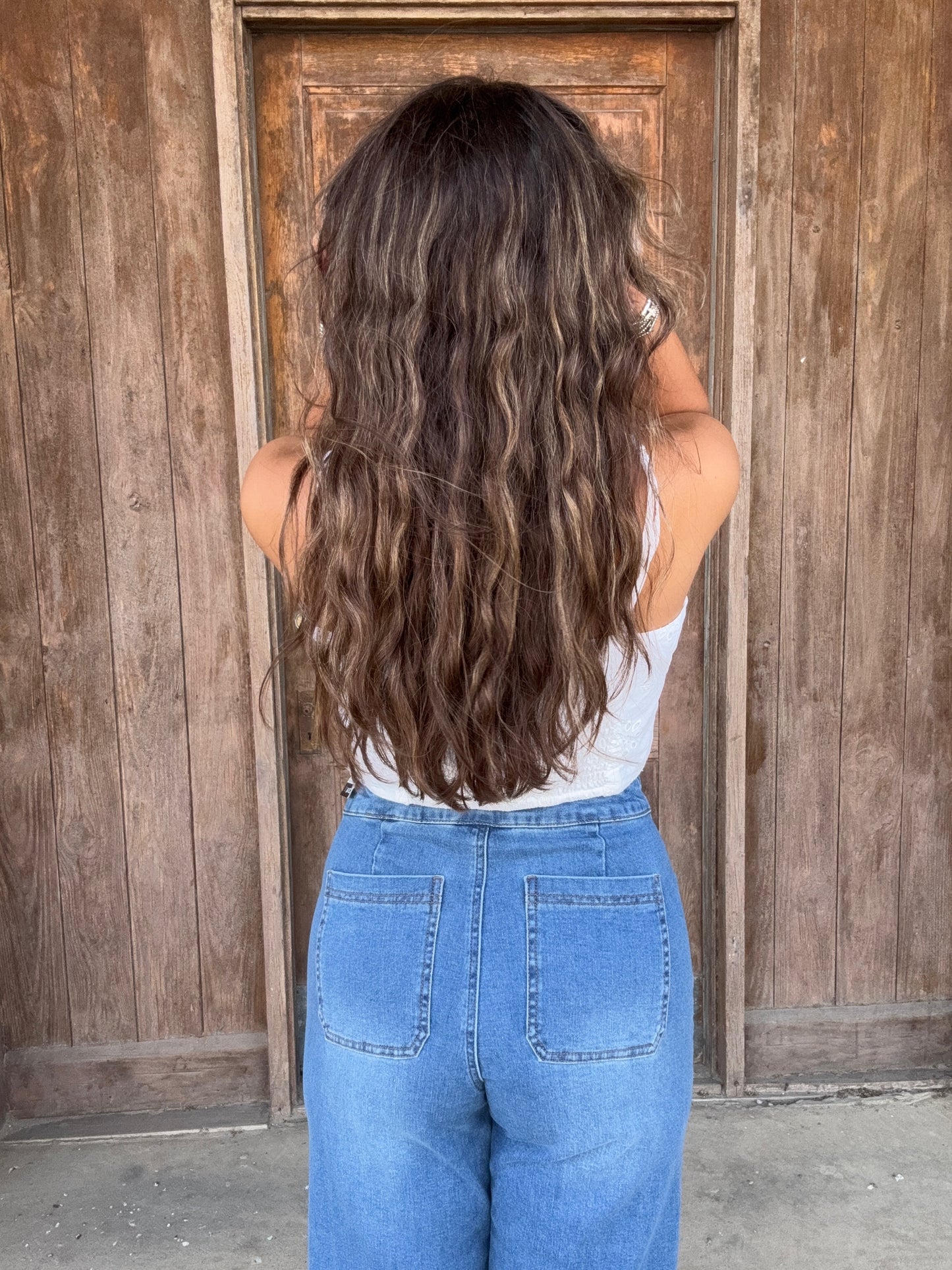 Blue P/O Fringe Hem Wide Leg Jean