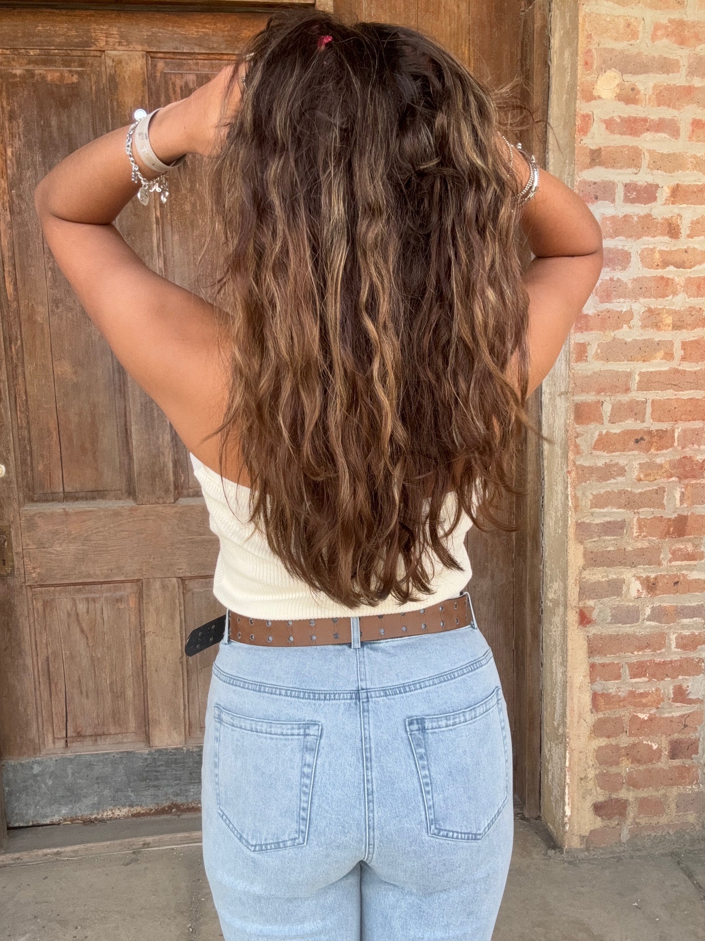 Light Blue Button and Zip Flare Leg Crop Jean