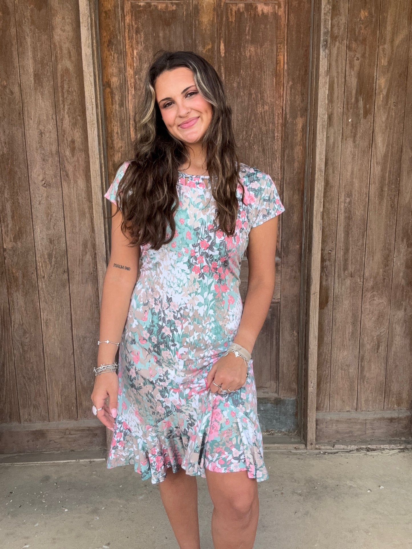 Quella Tan and Coral Dress