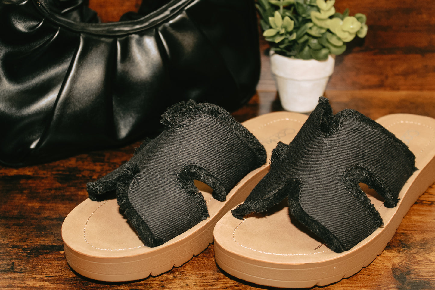Hold Please Black Frayed Slide