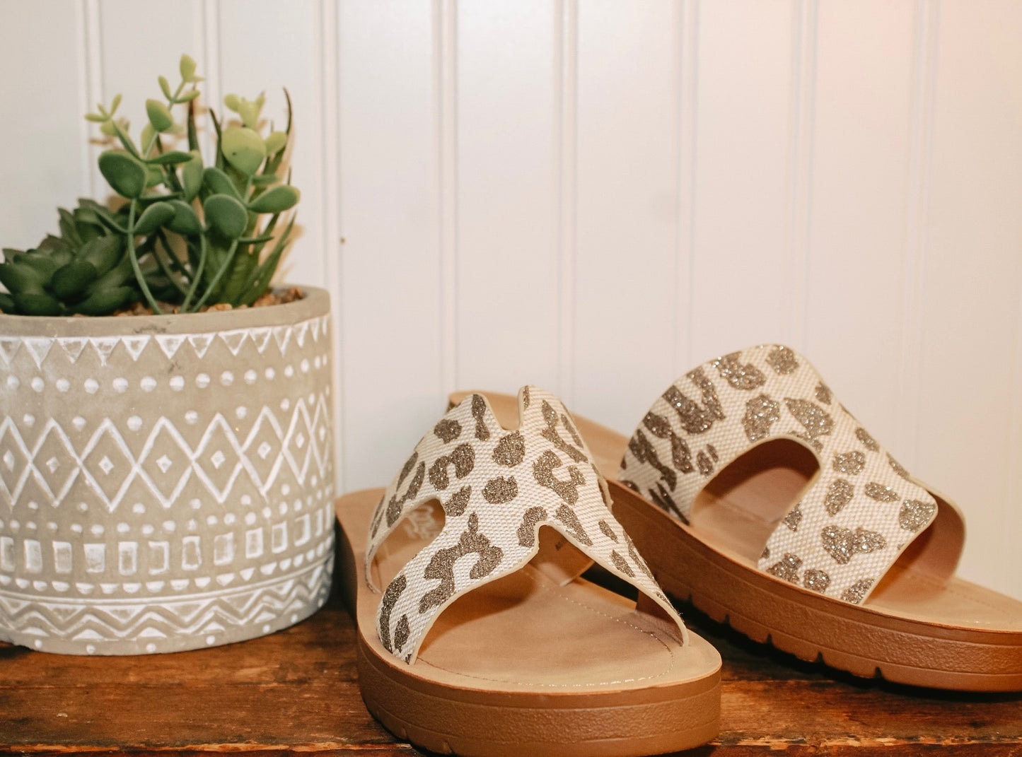 Hold Please Tan Sparkle Leopard Sandal