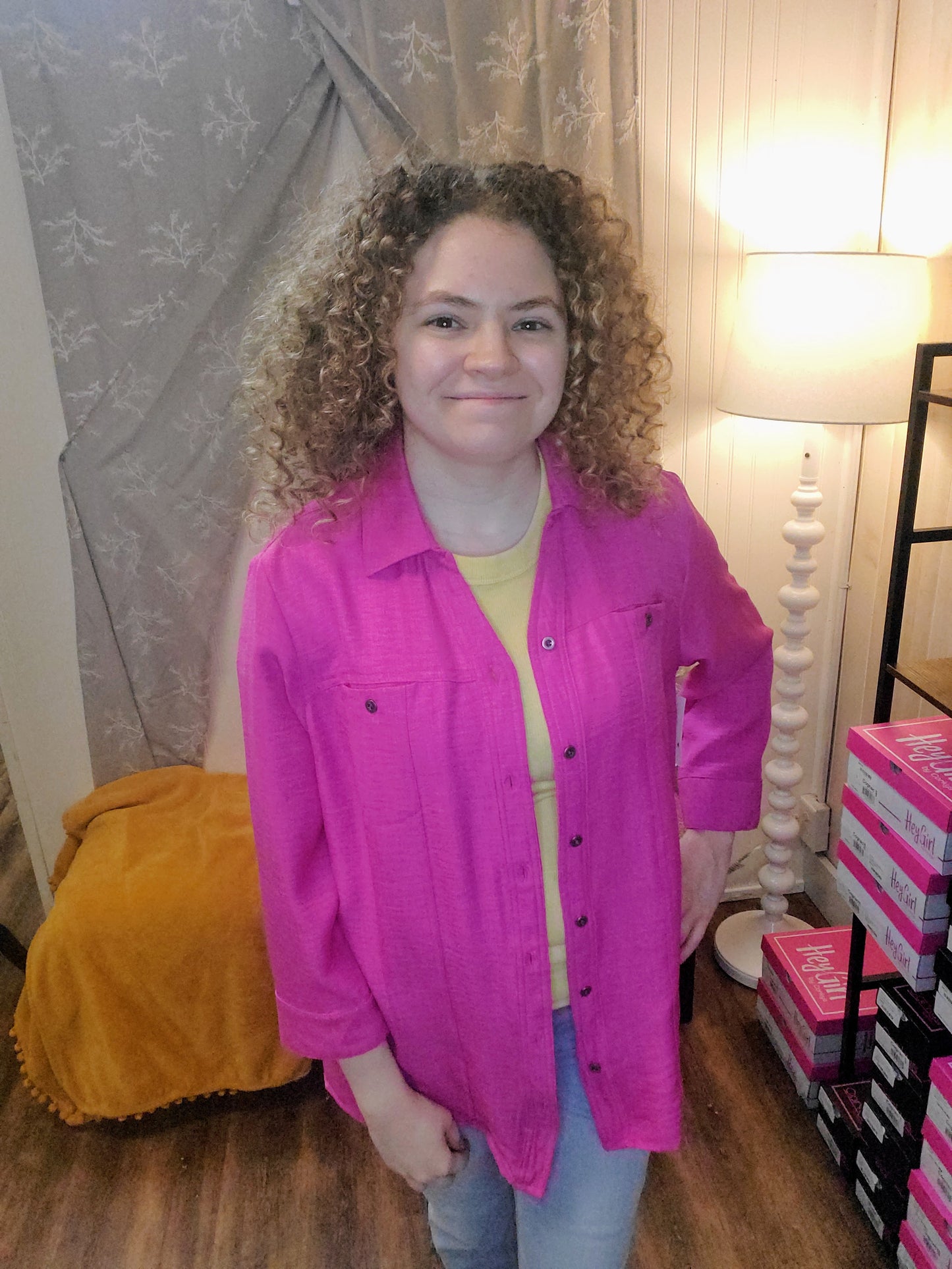 Pink 3/4 Sleeve Button Up Top