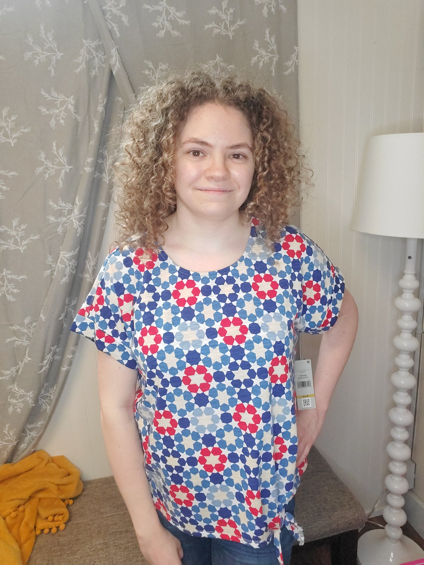 Patriotic Short Sleeve Tie Waist Top