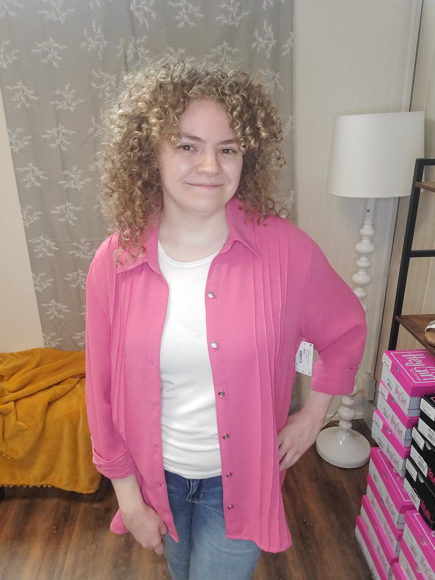 Rose Pintuck Button Up Blouse