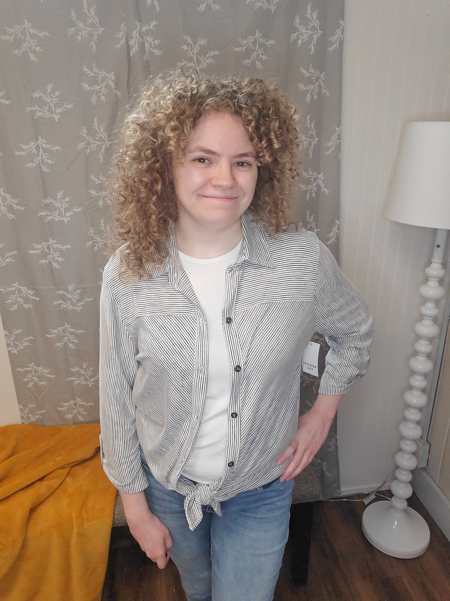 Black and White Striped Button Up Blouse
