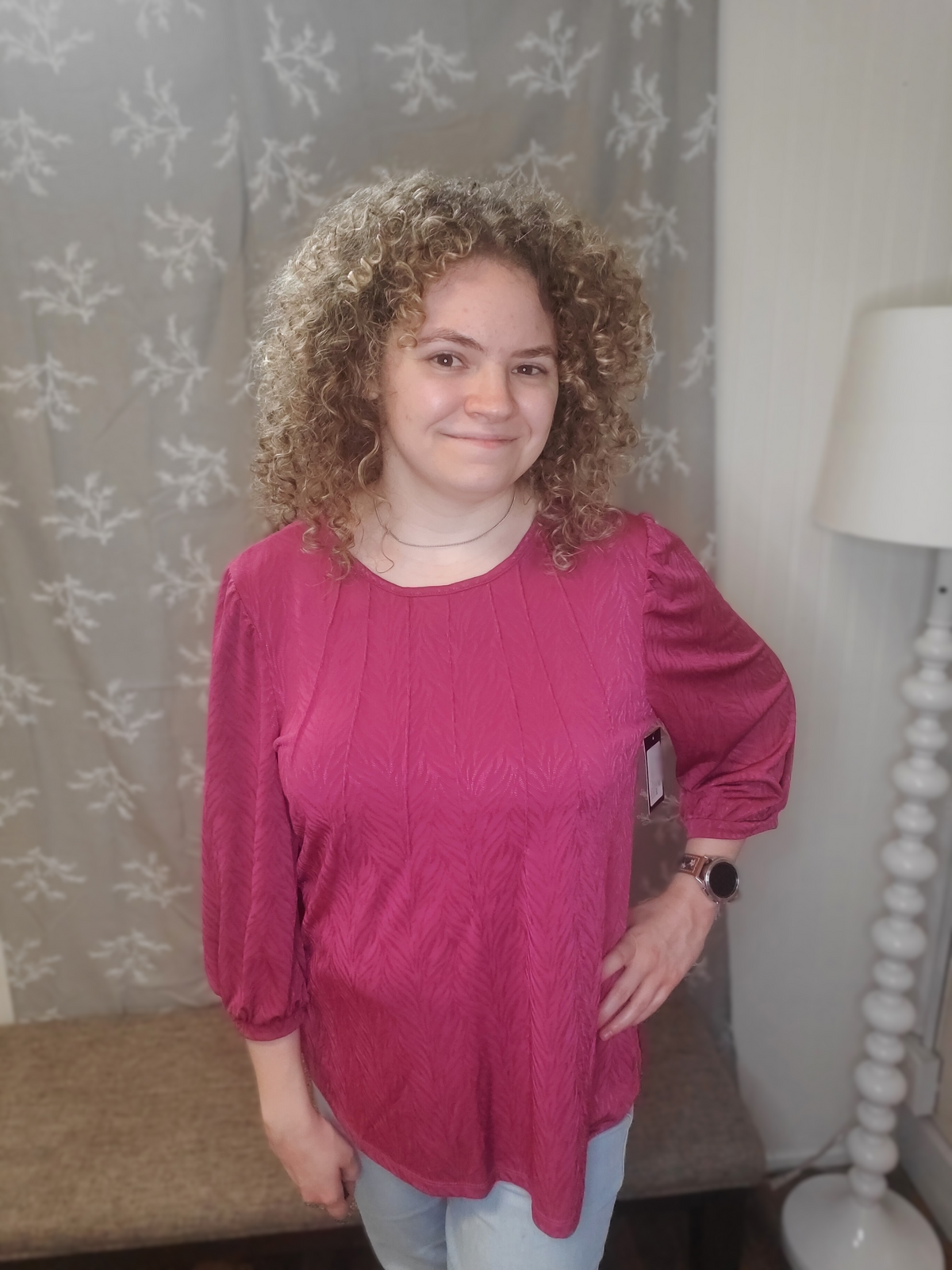 Rose Pintuck Balloon Sleeve Texture Top