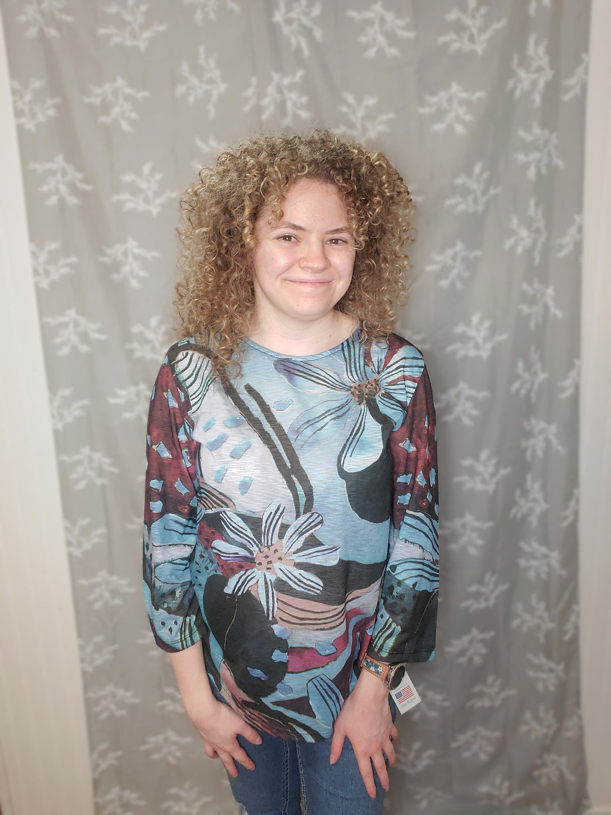 Blue Black Auburn Floral Top