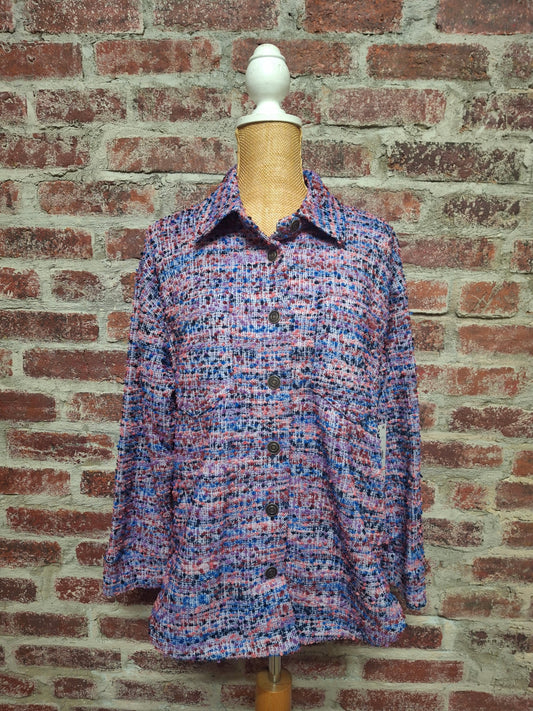 Pink Blue Purple Tweed Texture Button Up Shirt