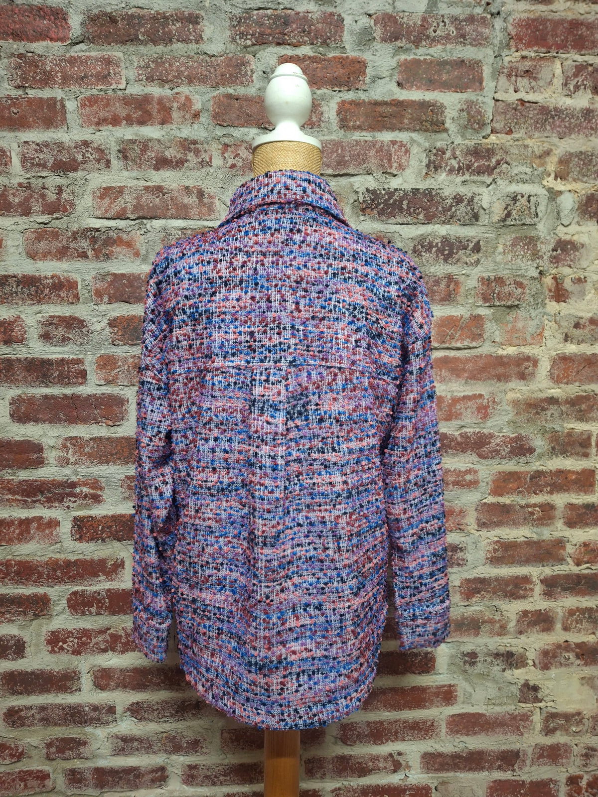 Pink Blue Purple Tweed Texture Button Up Plus Shirt