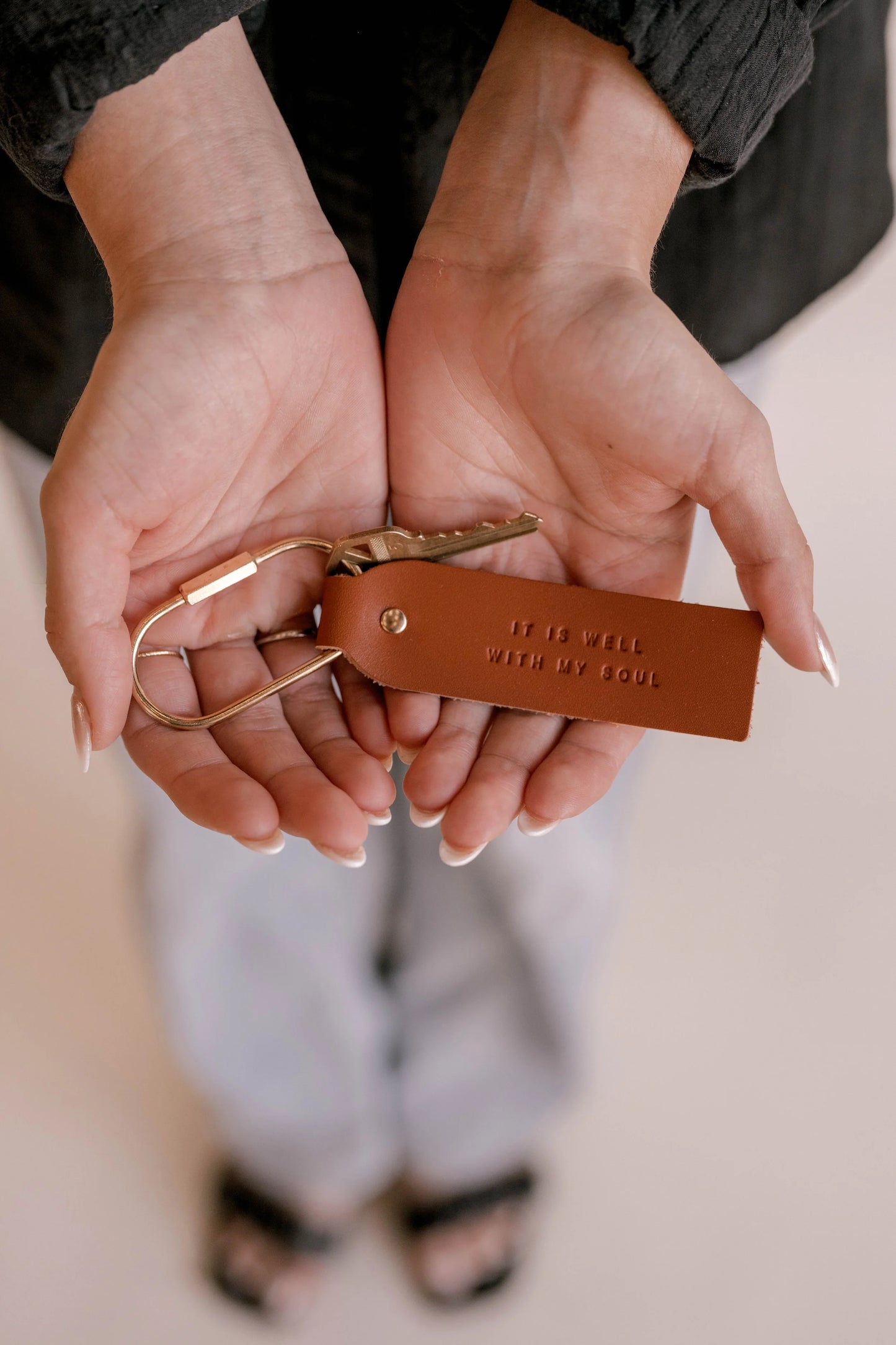It Is Well Leather Key Fob
