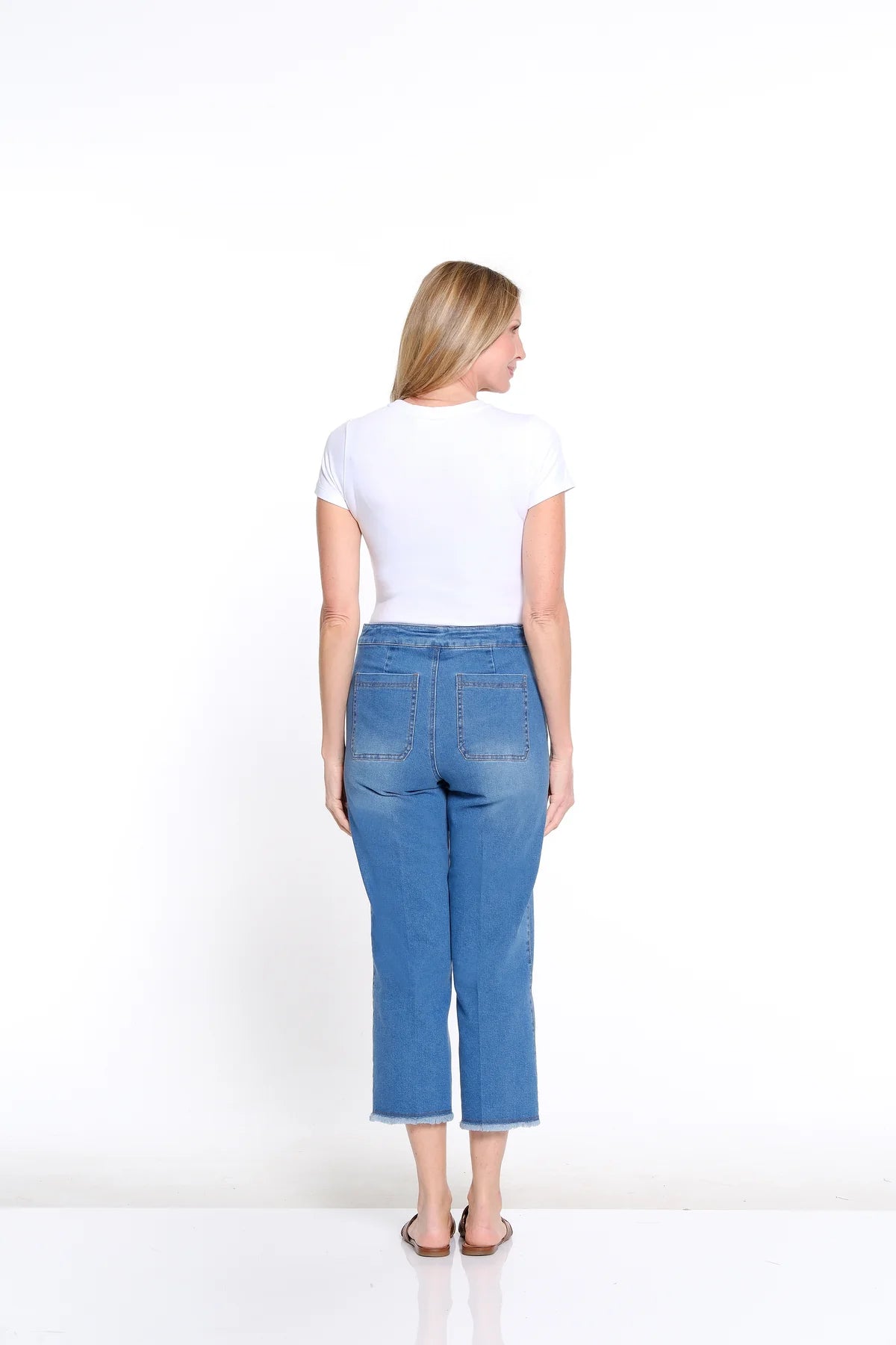 Blue P/O Fringe Hem Wide Leg Jean