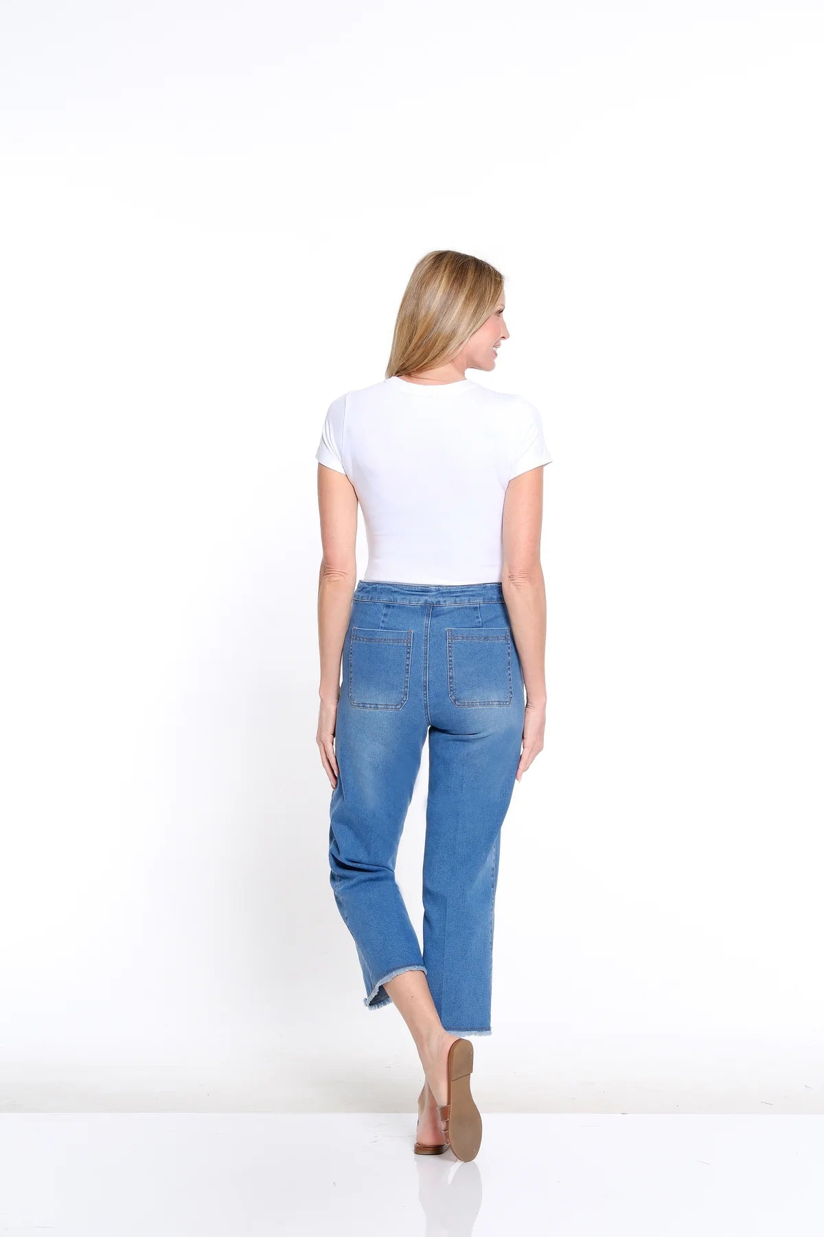 Blue P/O Fringe Hem Wide Leg Jean