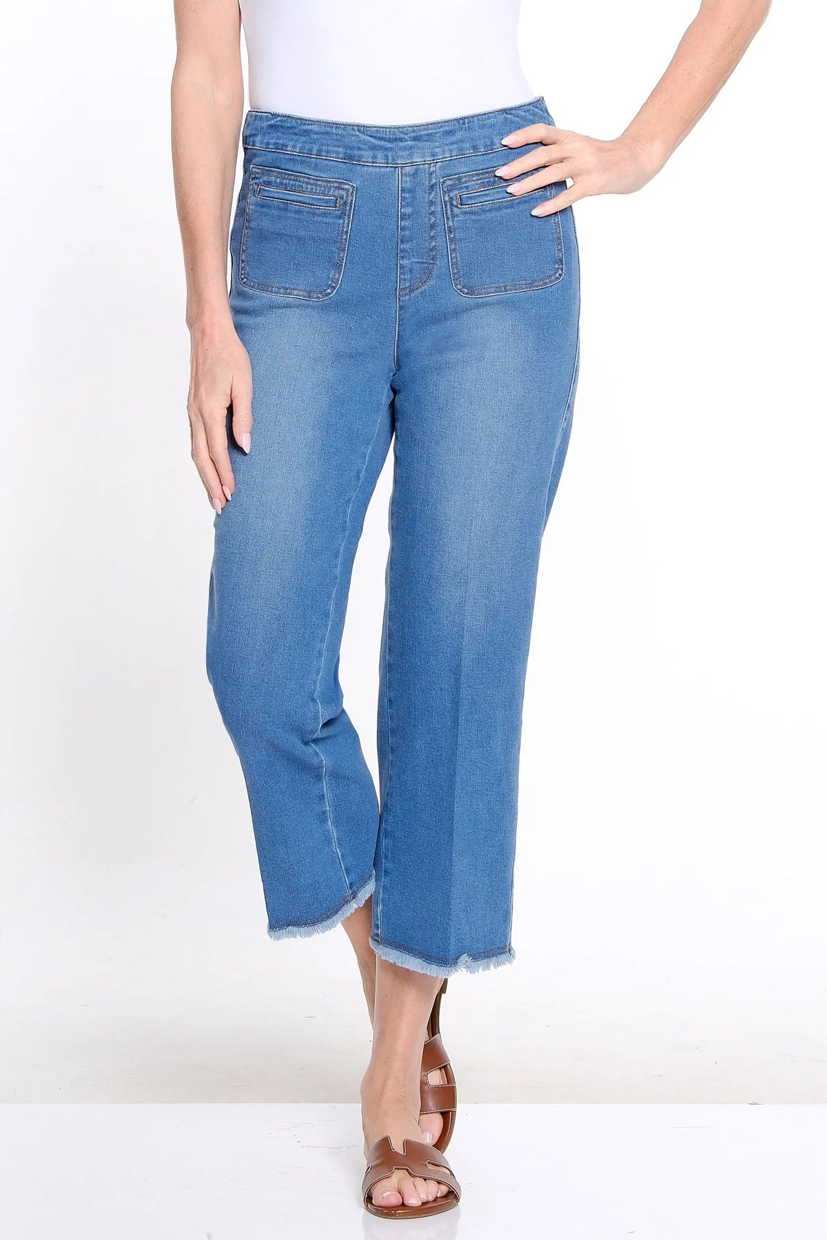Blue P/O Fringe Hem Wide Leg Jean