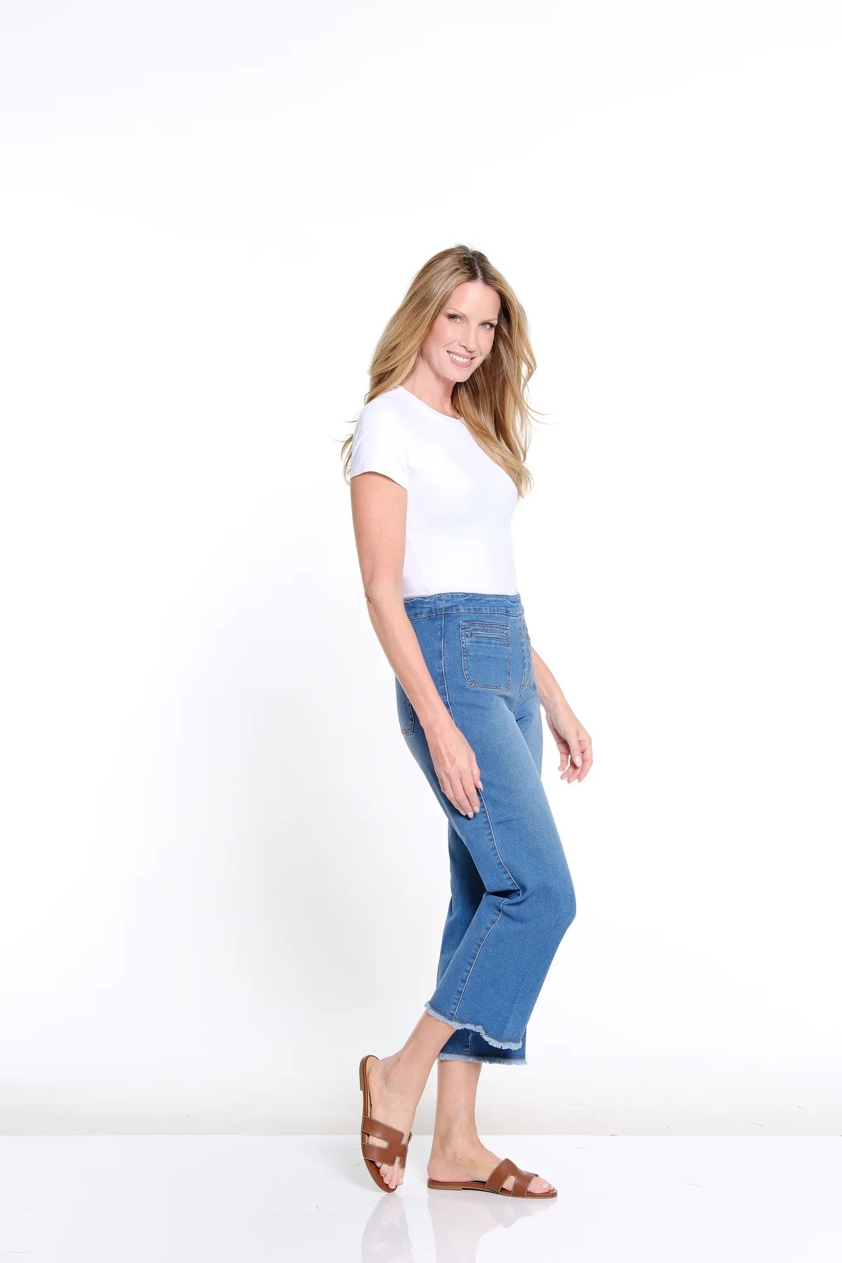 Blue P/O Fringe Hem Wide Leg Jean