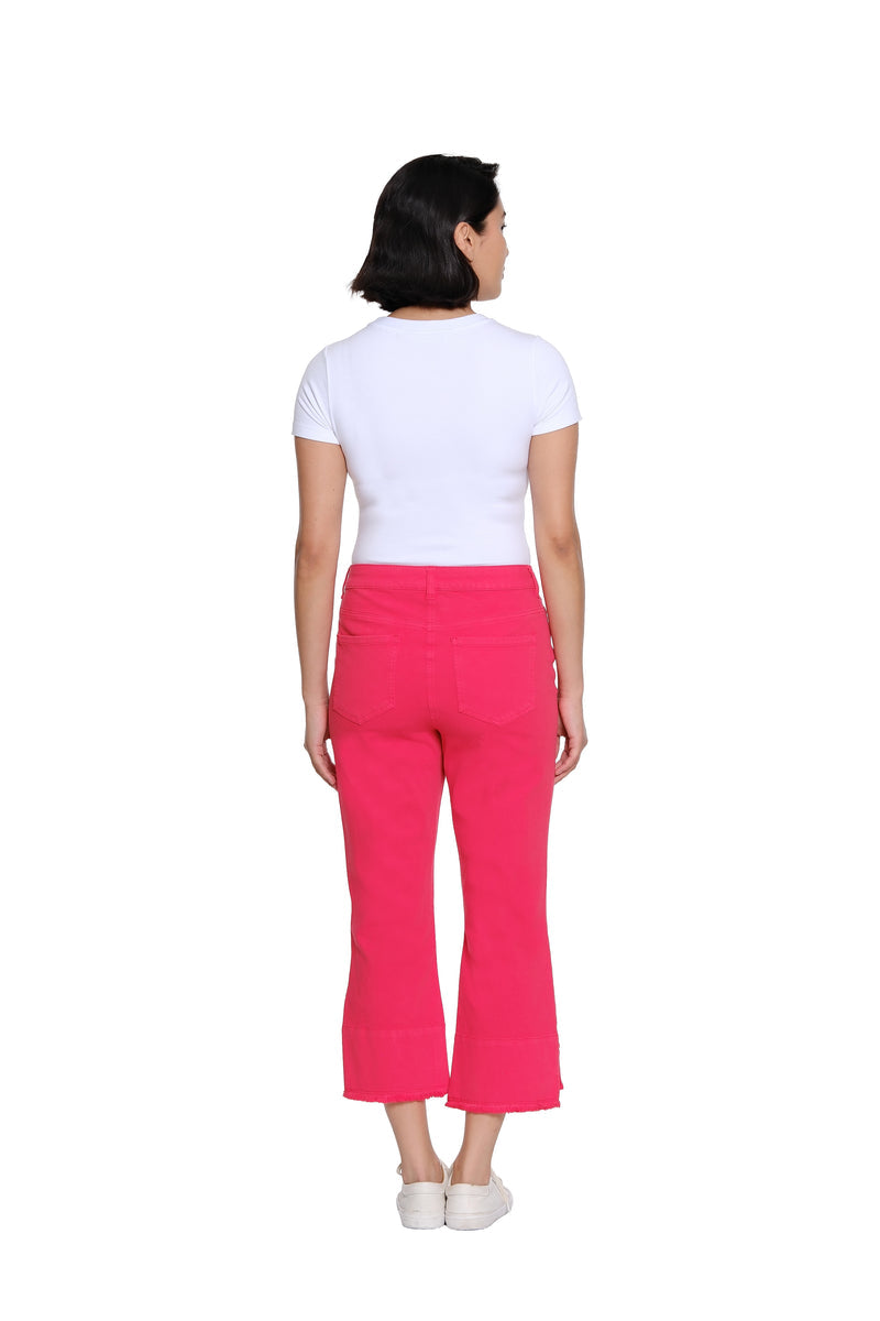 Red Button and Zip Fringe Hem Crop Pant