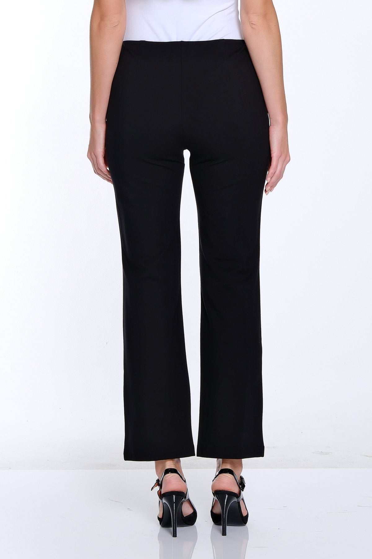 Black Pintuck Flare Leg Ankle Pant