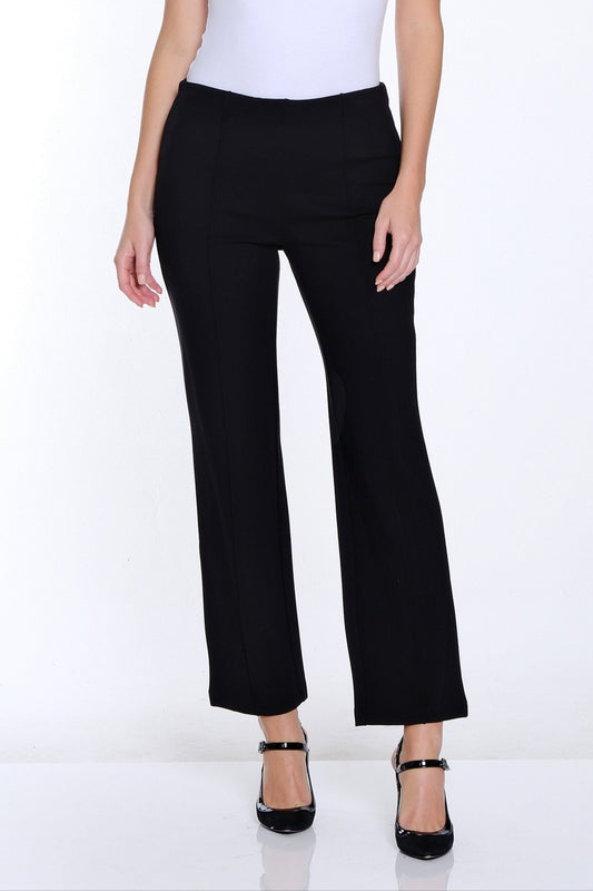 Black Pintuck Flare Leg Ankle Pant