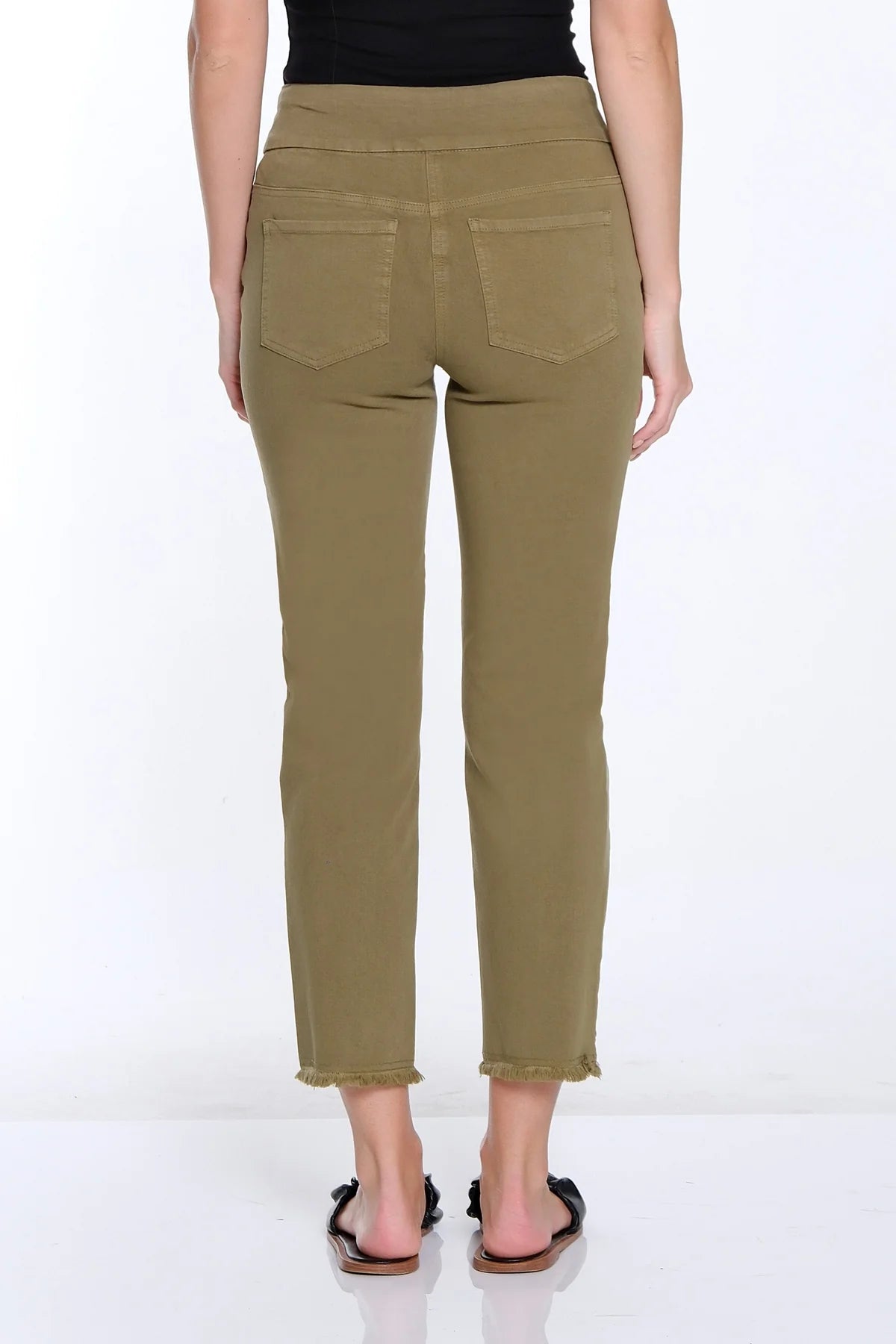 Moss Green Pull On Fringe Hem Ankle Pant
