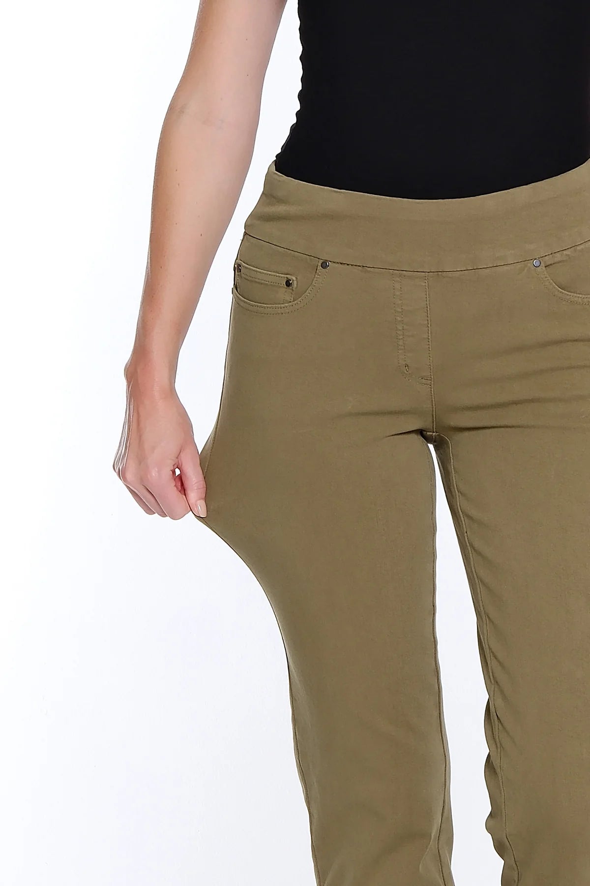 Moss Green Pull On Fringe Hem Ankle Pant