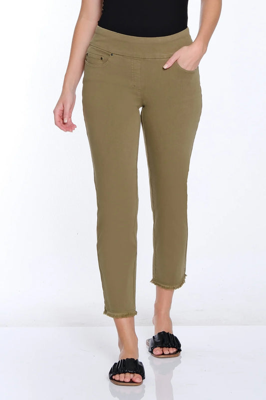 Moss Green Pull On Fringe Hem Ankle Pant