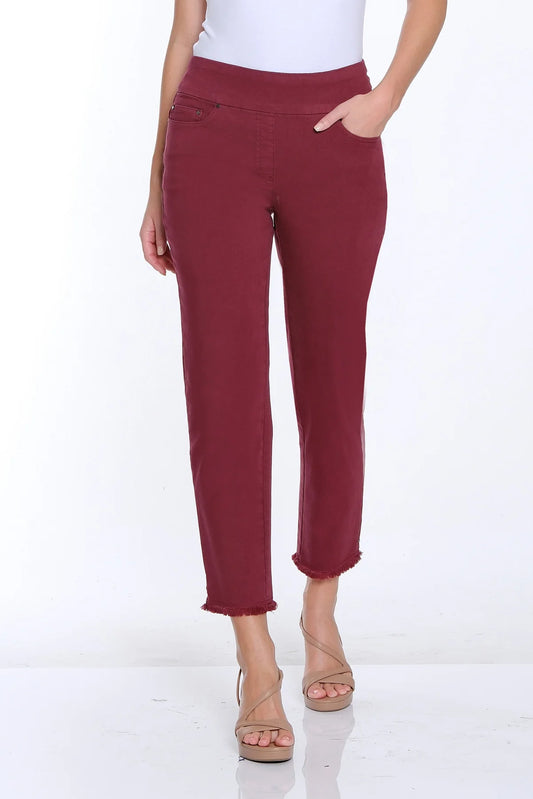 Port Wine Pull On Fringe Hem Ankle Pant