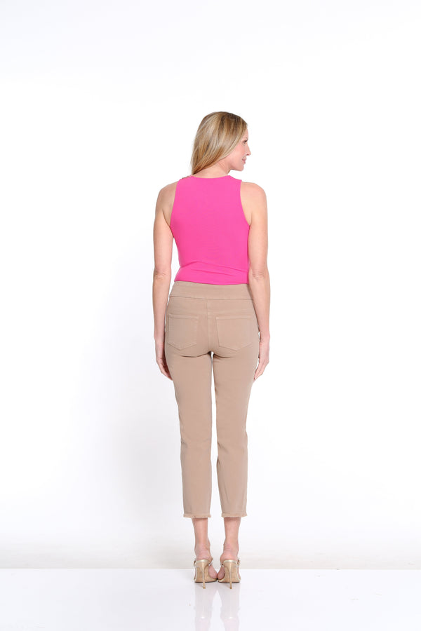 Taupe Pull On Fringe Hem Ankle Pant