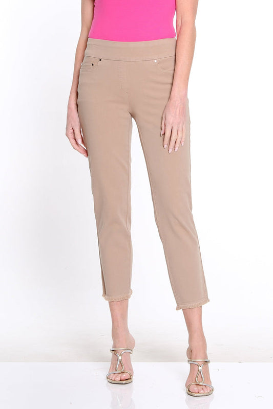 Taupe Pull On Fringe Hem Ankle Pant
