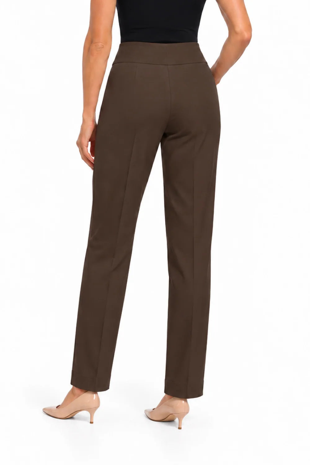 Deep Brown Wide Band Elastic Waist Pull On Pant