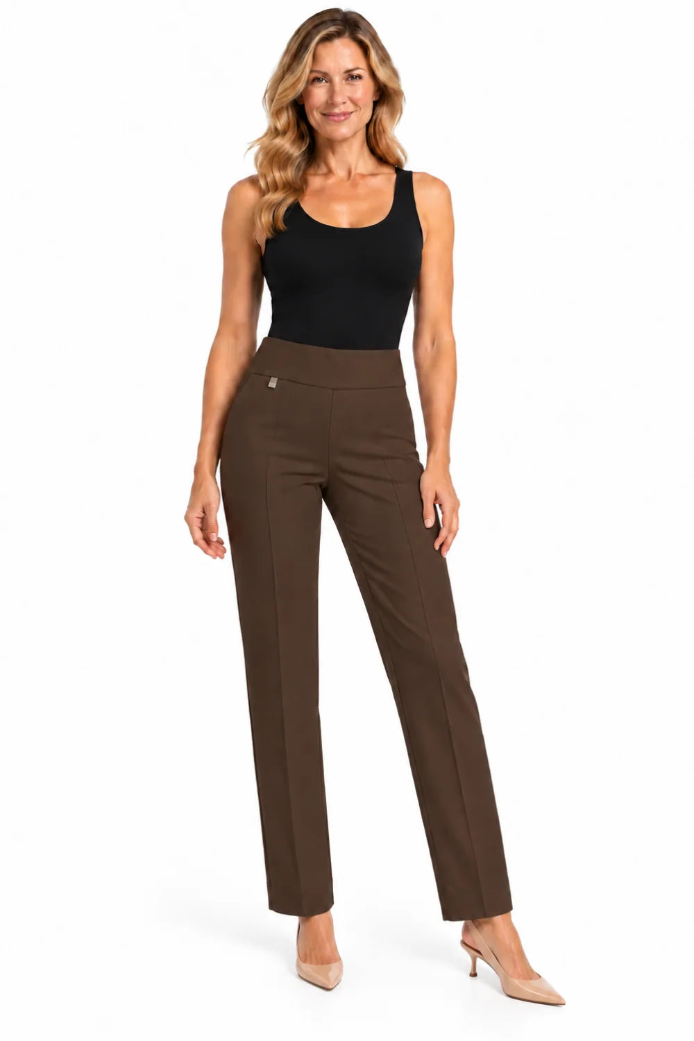 Deep Brown Wide Band Elastic Waist Pull On Pant