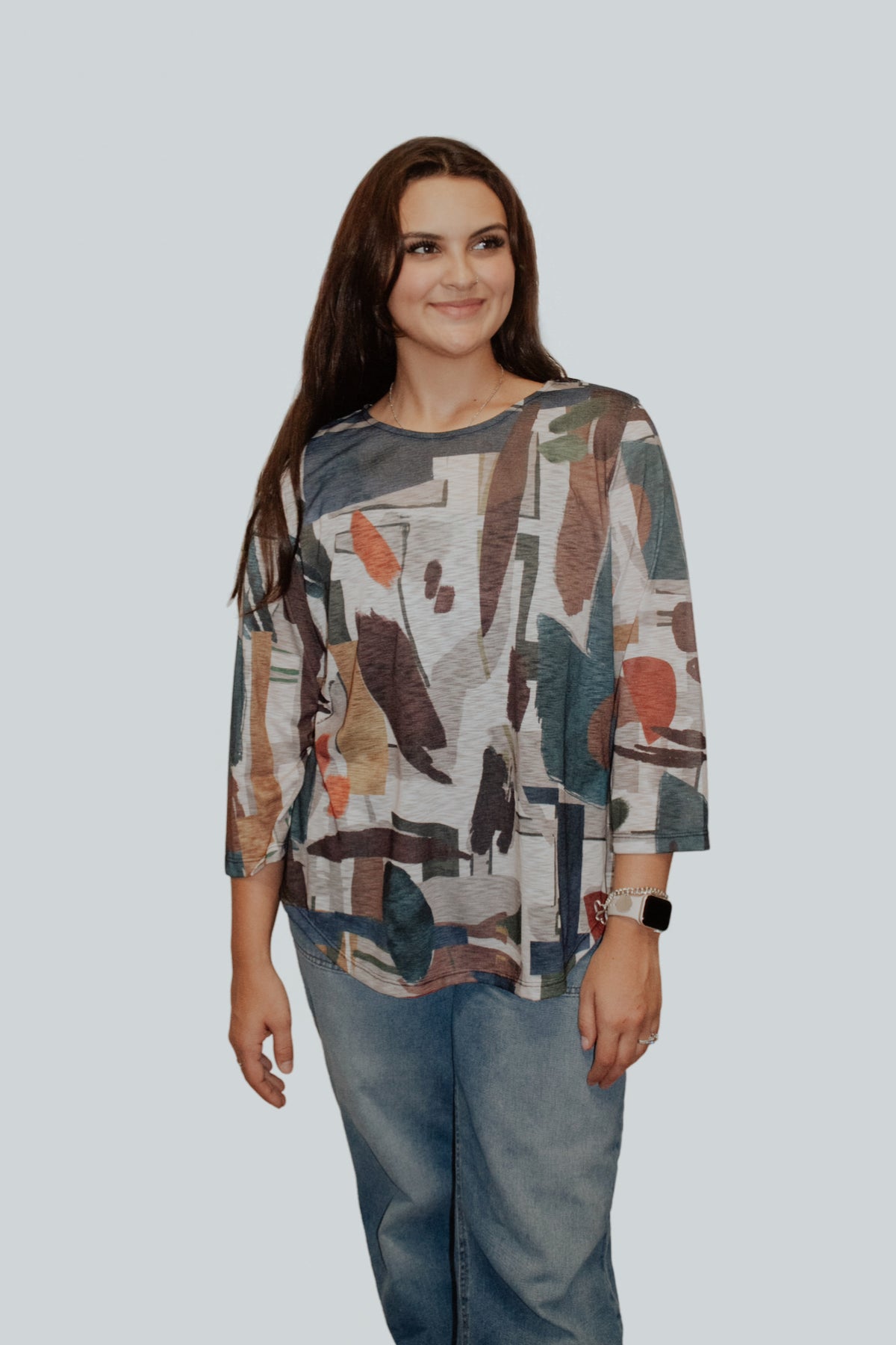Brown Gray Blue Abstract Top