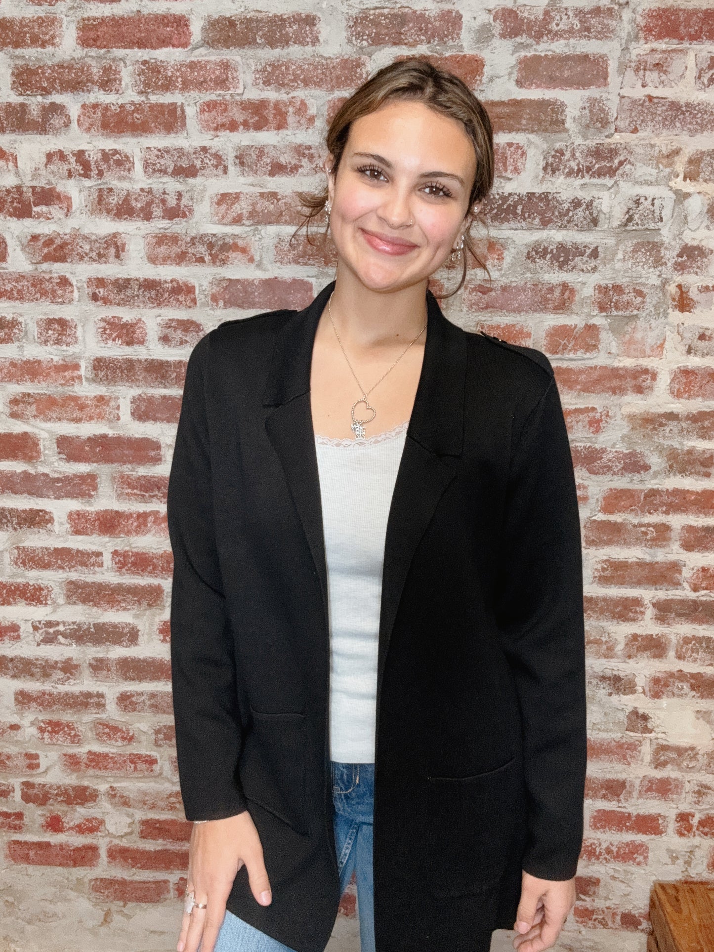 Black Collar Long Sleeve Cardigan