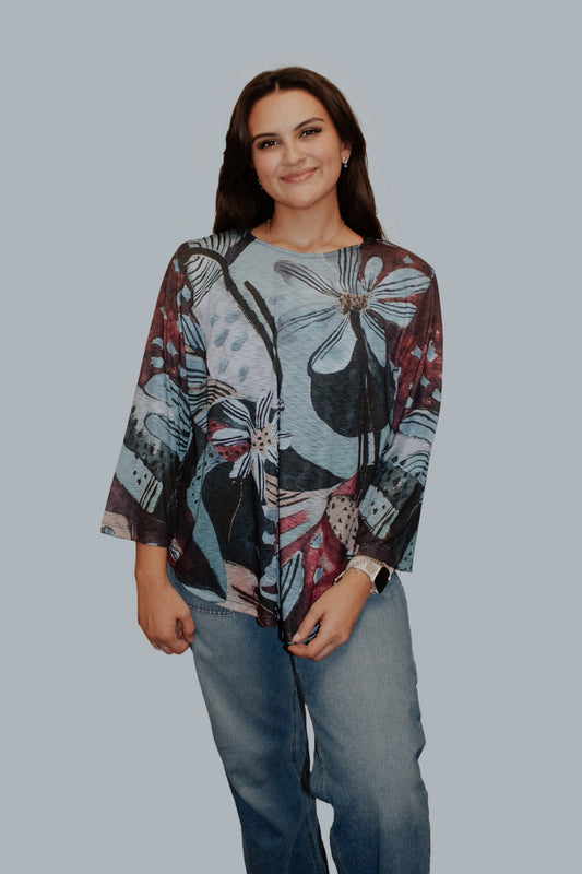 Blue Black Auburn Floral Top
