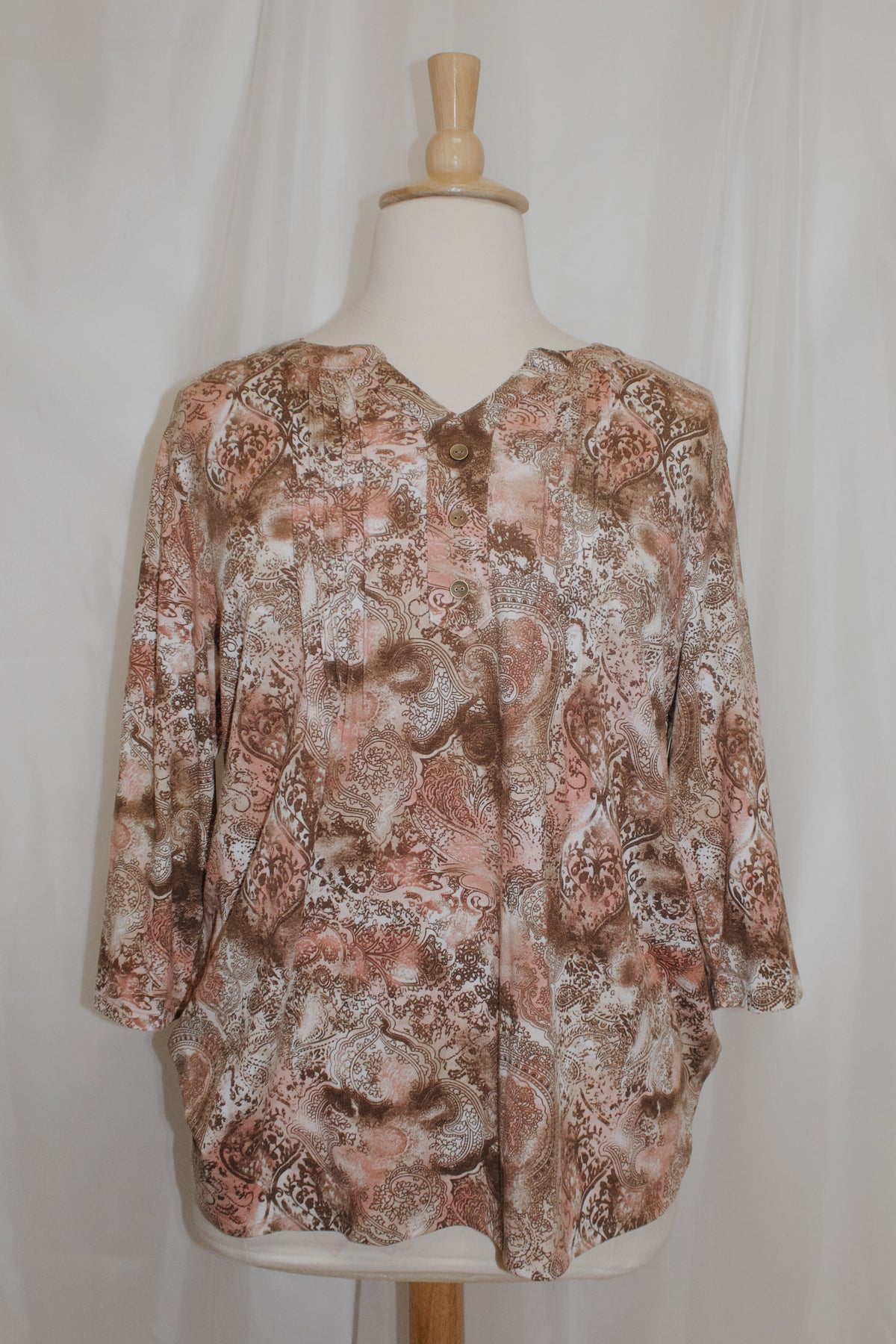 Rose and Brown Paisley 3/4 Sleeve Top