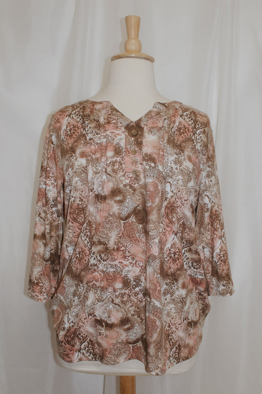 Rose and Brown Paisley 3/4 Sleeve Top