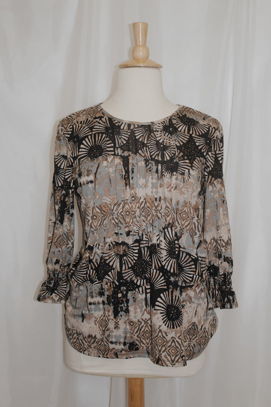 Storm Brown Black Cinched 3/4 Sleeve Top