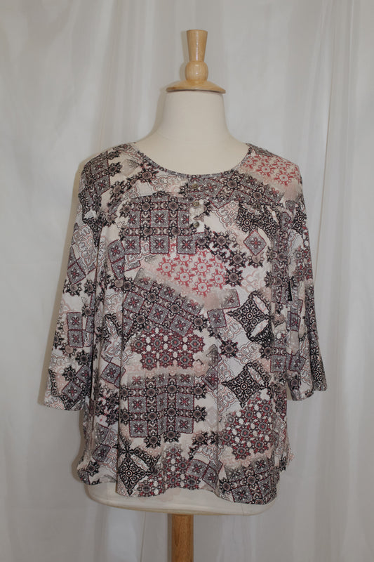 Plum Beige Black High Low Hem Top