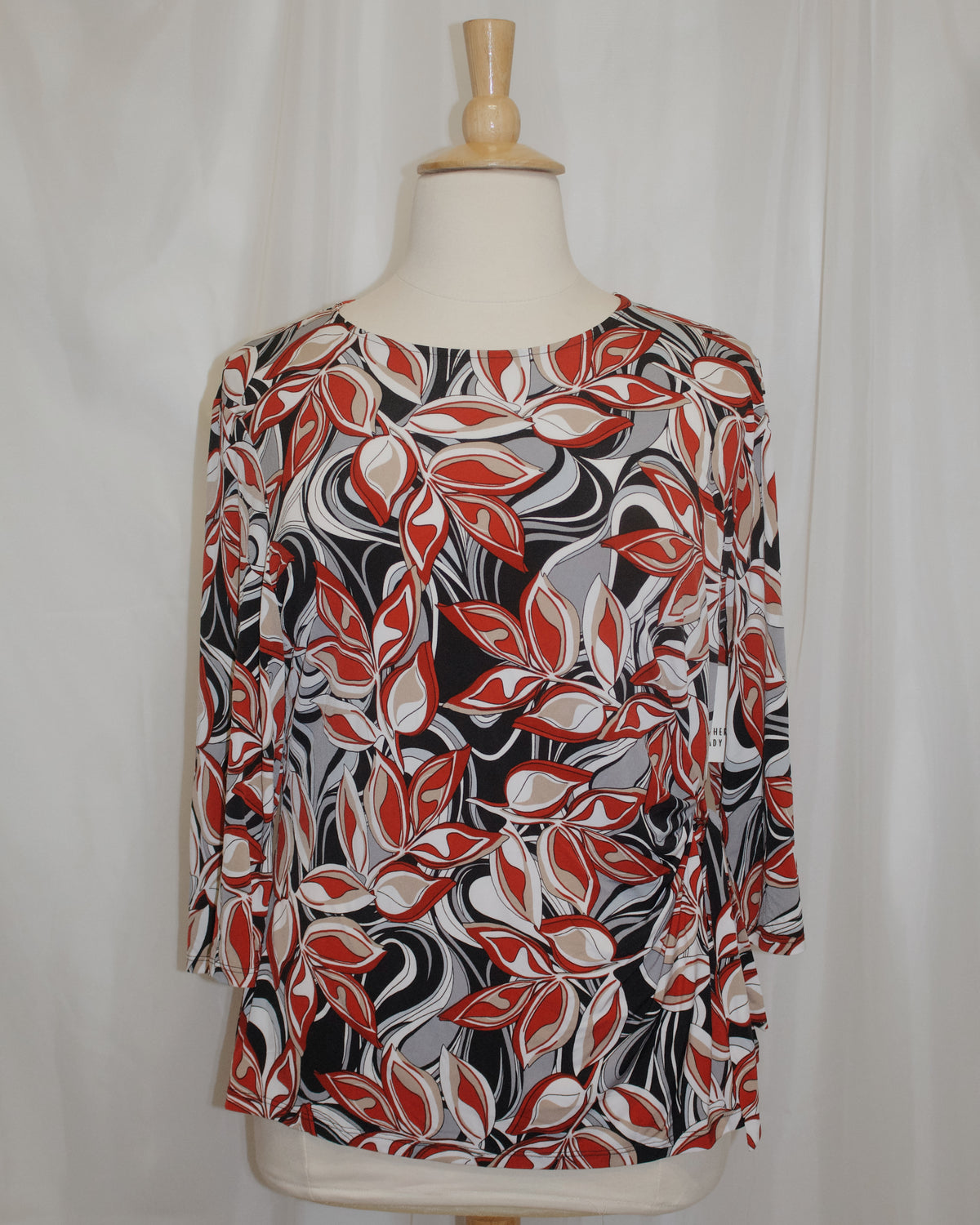 Red Black Beige Floral Tied Hem Top