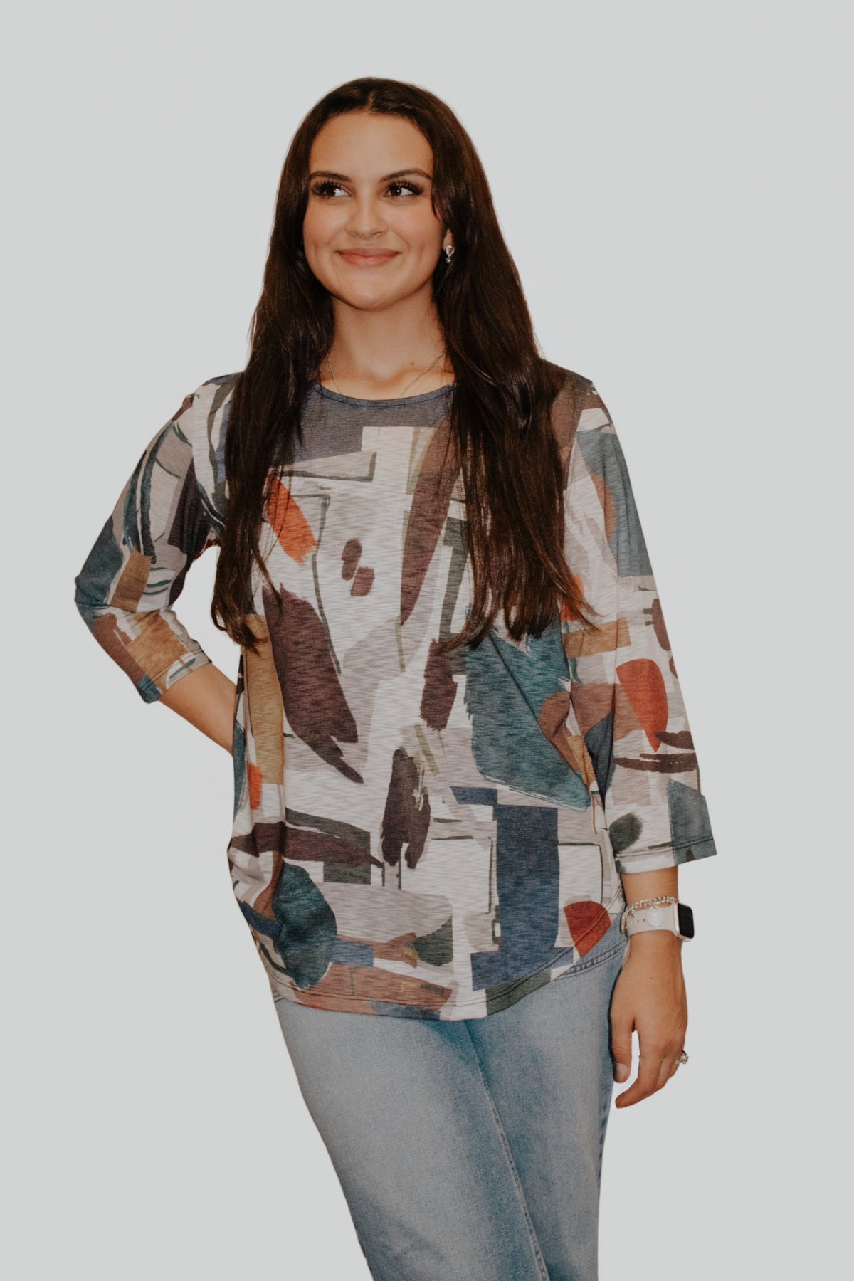 Brown Gray Blue Abstract Top