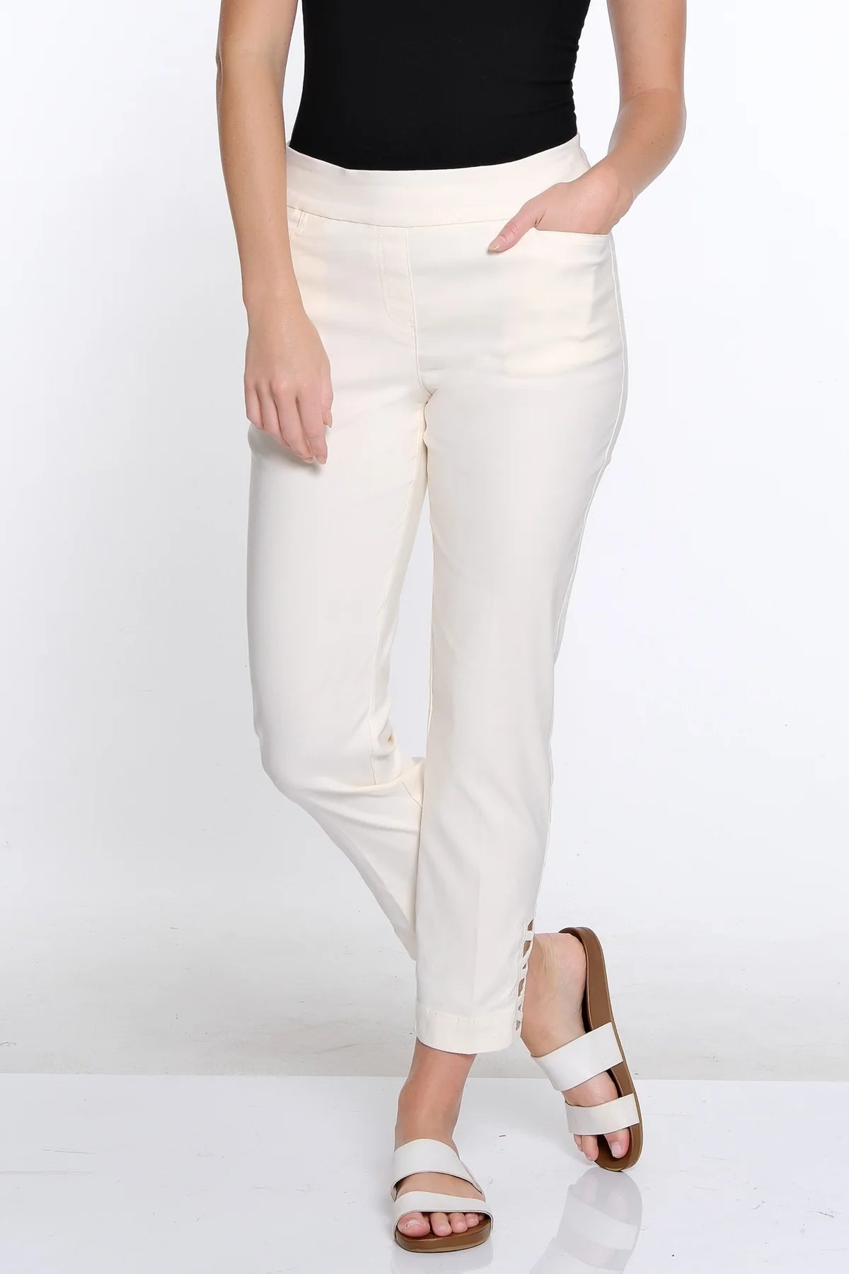 Ivory Pull-Over Ankle Pants W/ Real Pockets