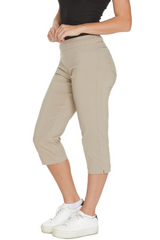 Khaki Pull On Capris With Back Pockets