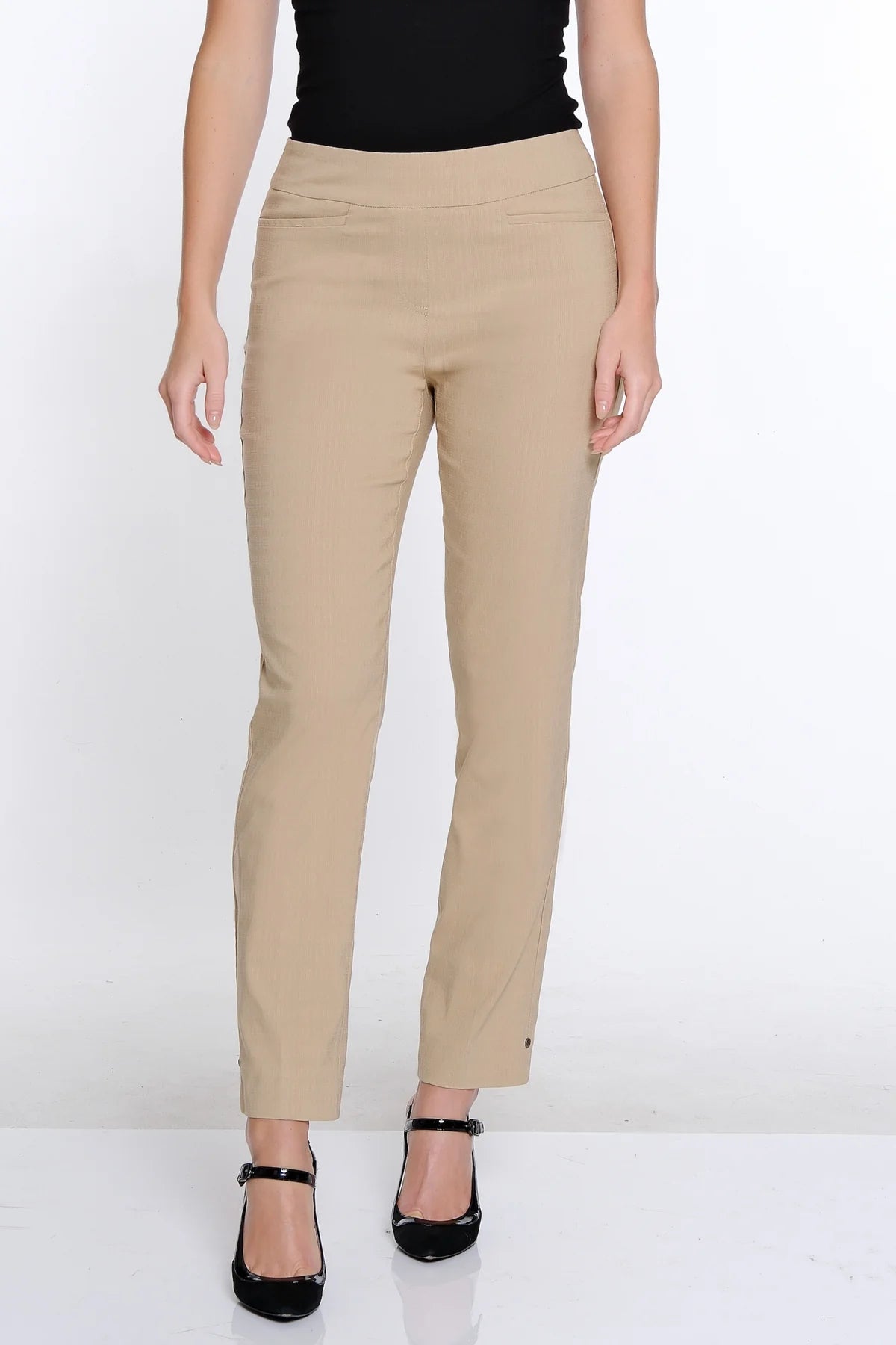 Khaki Pull-Over Ankle Pants W/ Real Front Pockets