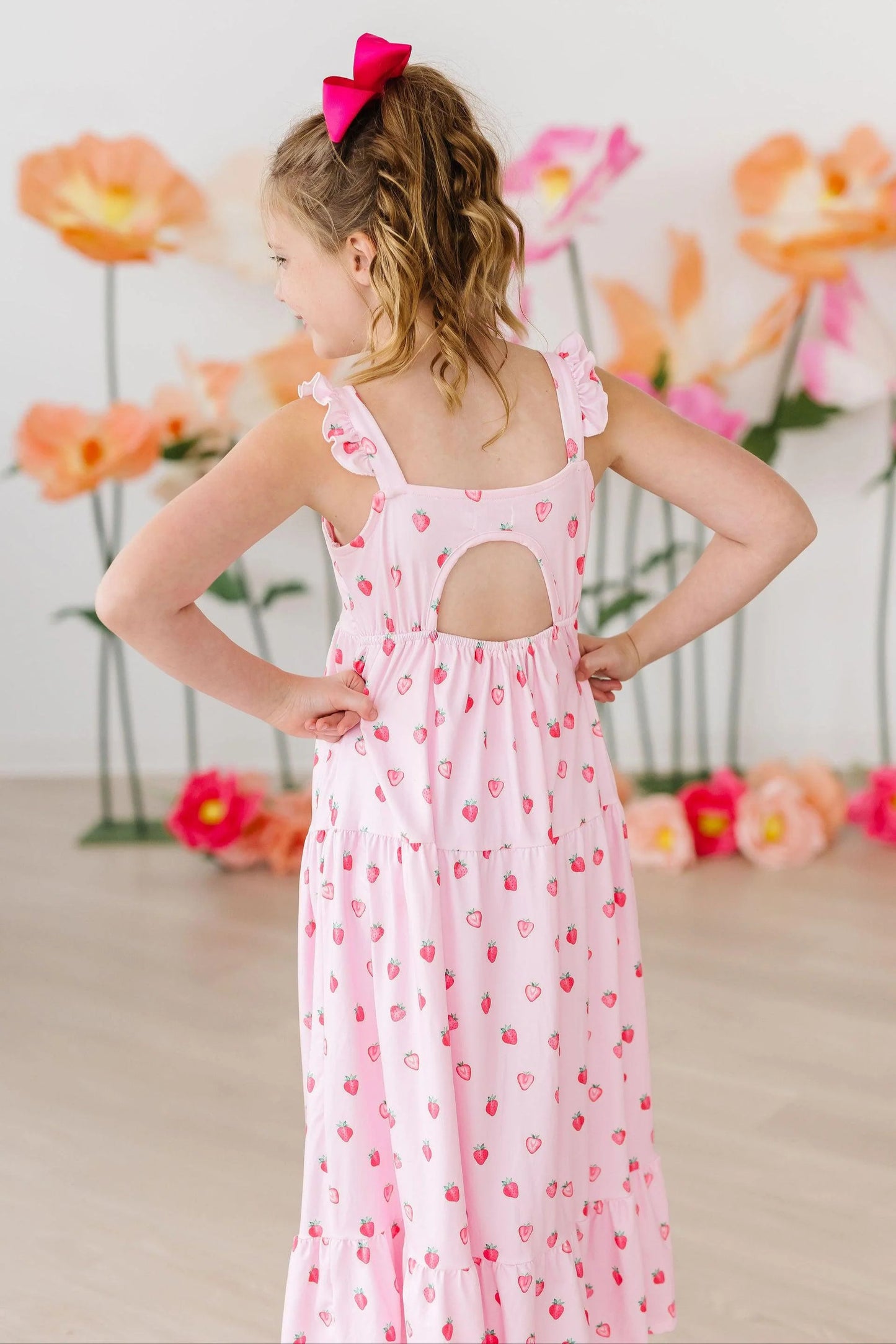 Sweet Strawberries Ruffle Maxi Dress for little girls twirl dress