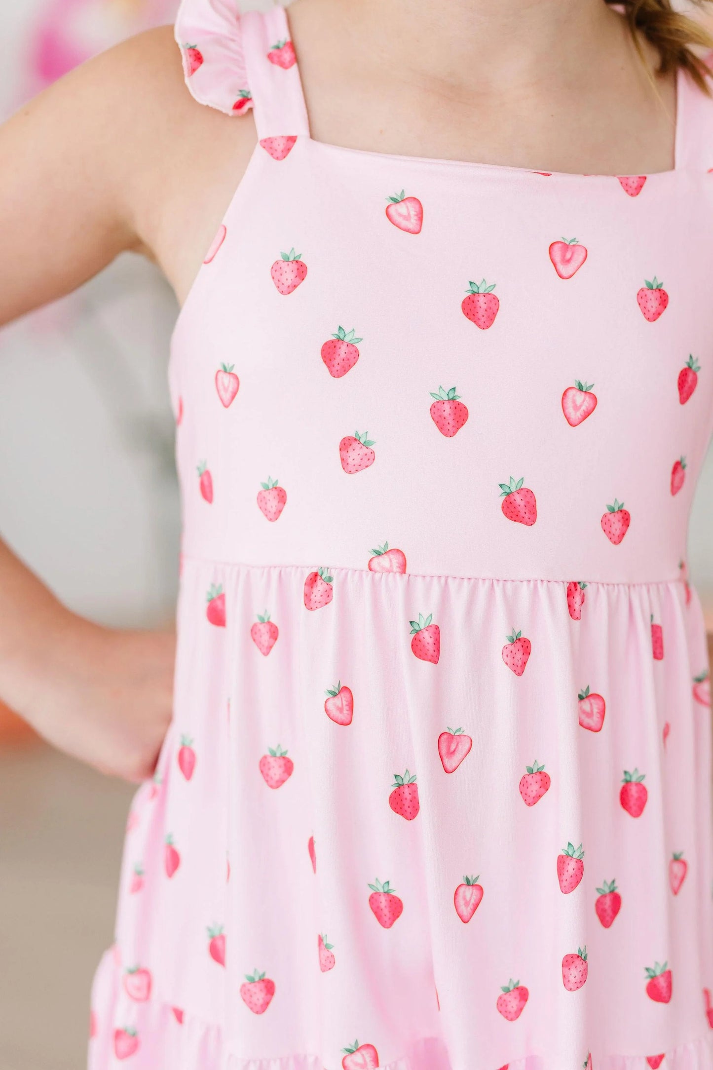 Sweet Strawberries Ruffle Maxi Dress for little girls twirl dress