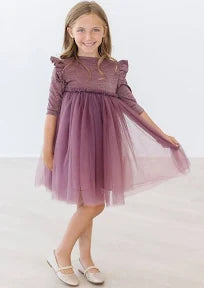 Mauve Shimmer 3/4 Sleeve Tutu Dress