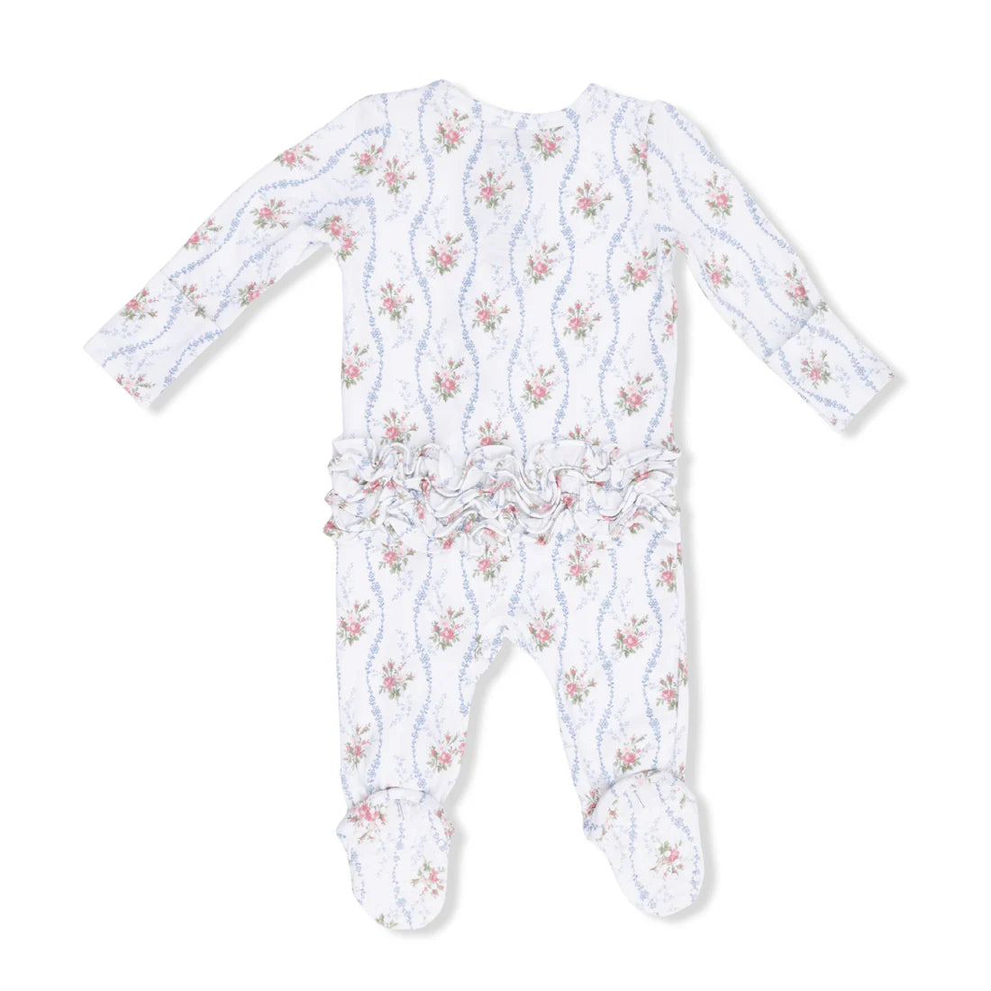 Heirloom Rose Stripe 2Way Ruffle Back Zipper Footie