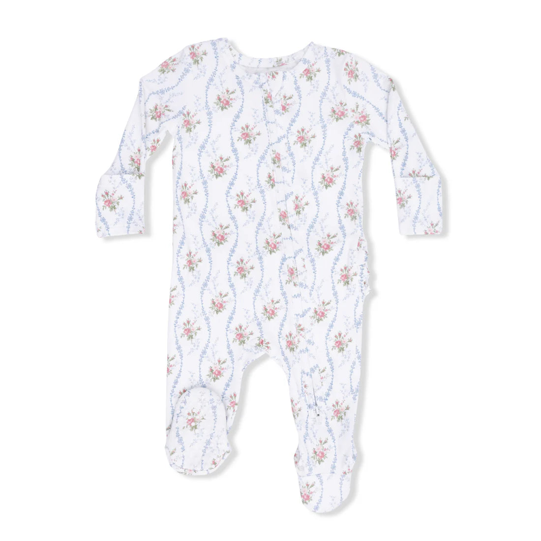 Heirloom Rose Stripe 2Way Ruffle Back Zipper Footie