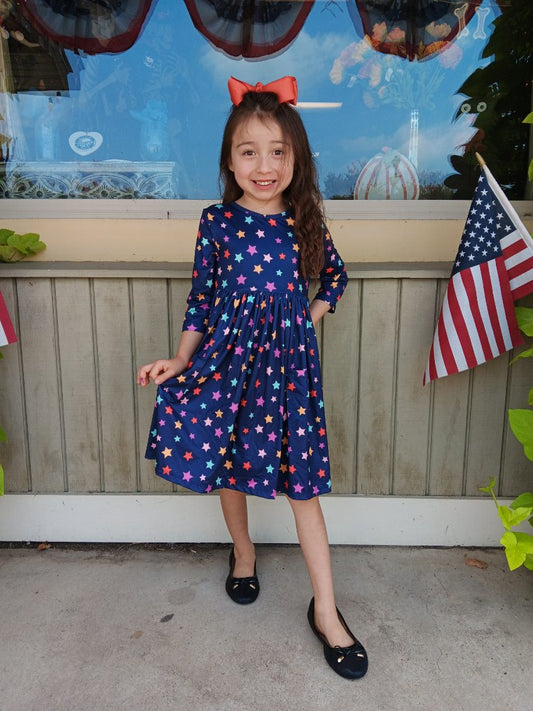 Starry Navy Twirl Dress