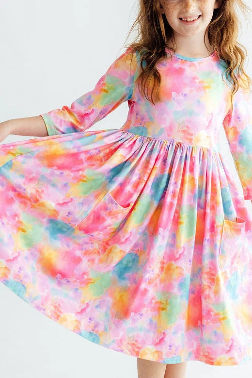 Swirly Whirly 3/4 Sleeve Pocket Twirl Dress
