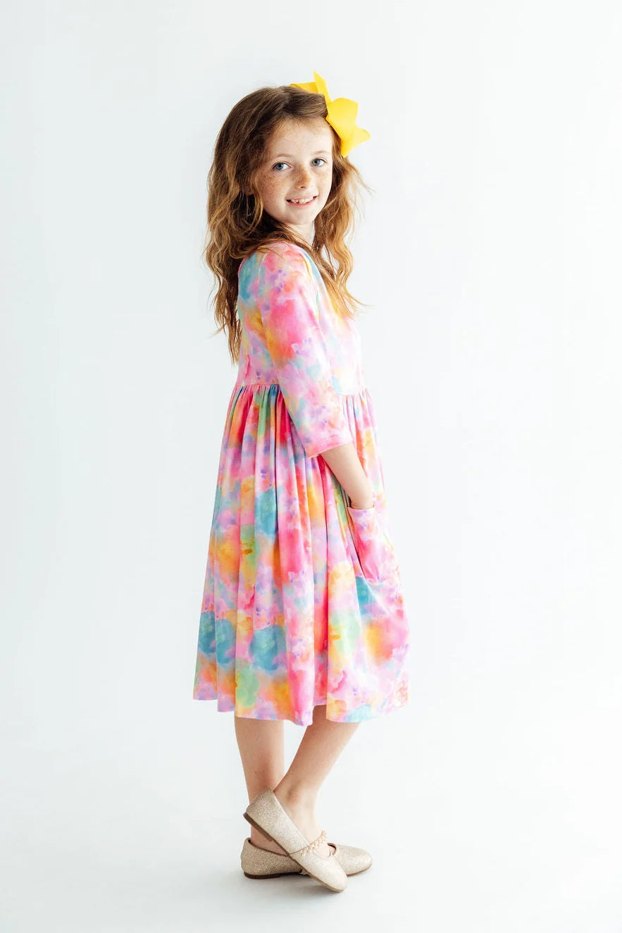 Swirly Whirly 3/4 Sleeve Pocket Twirl Dress