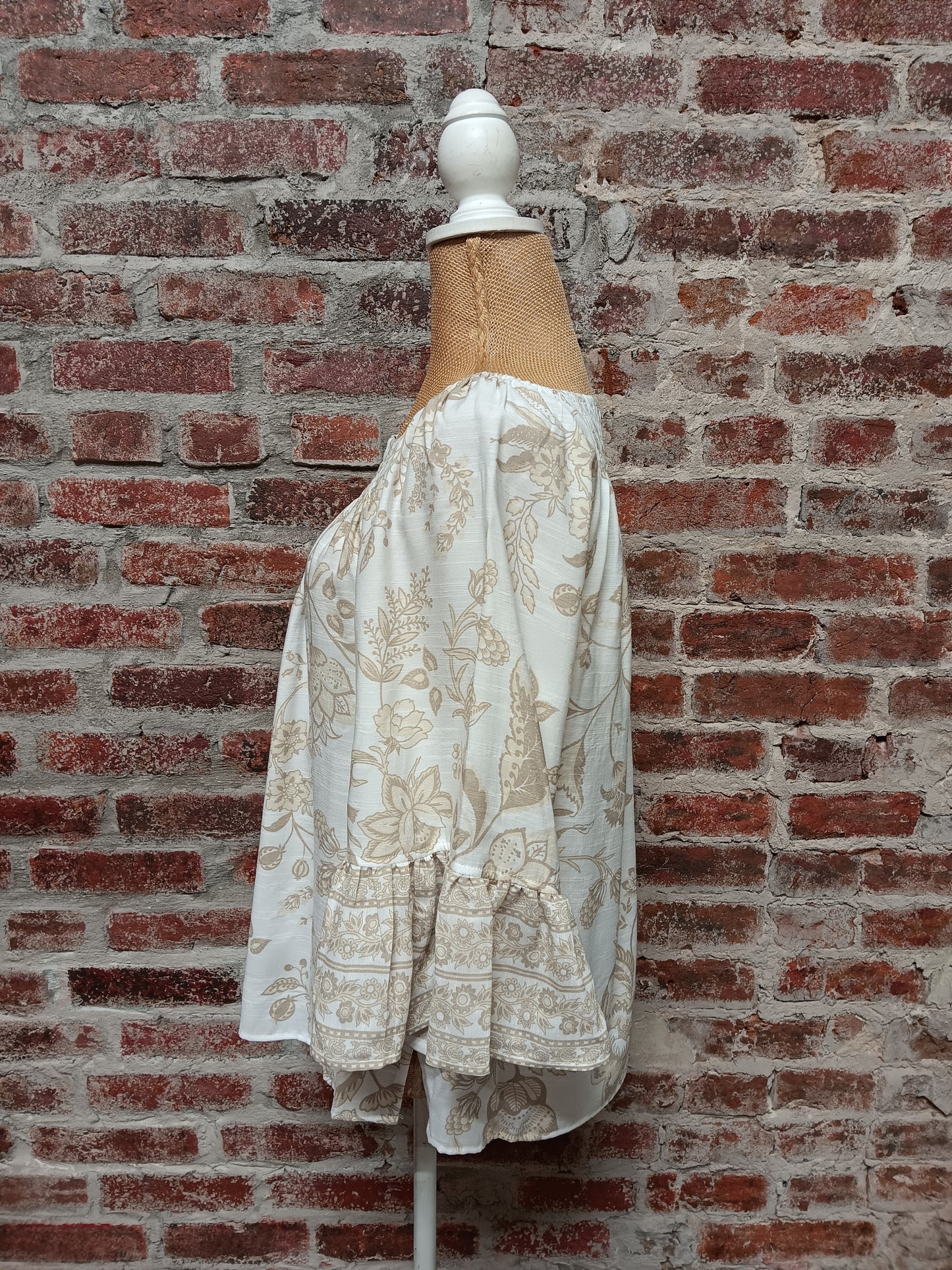 Creme Floral Shirred Neck Top